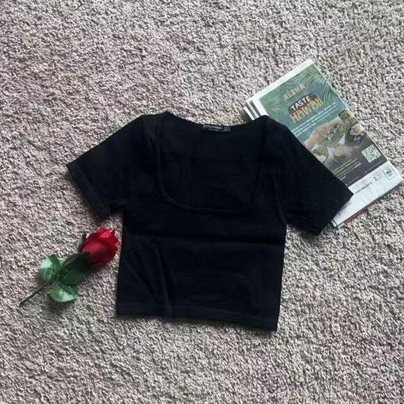 Stradivarius Ribbed Crop Tank XS | Black | New No Tags - Picture 1 of 3